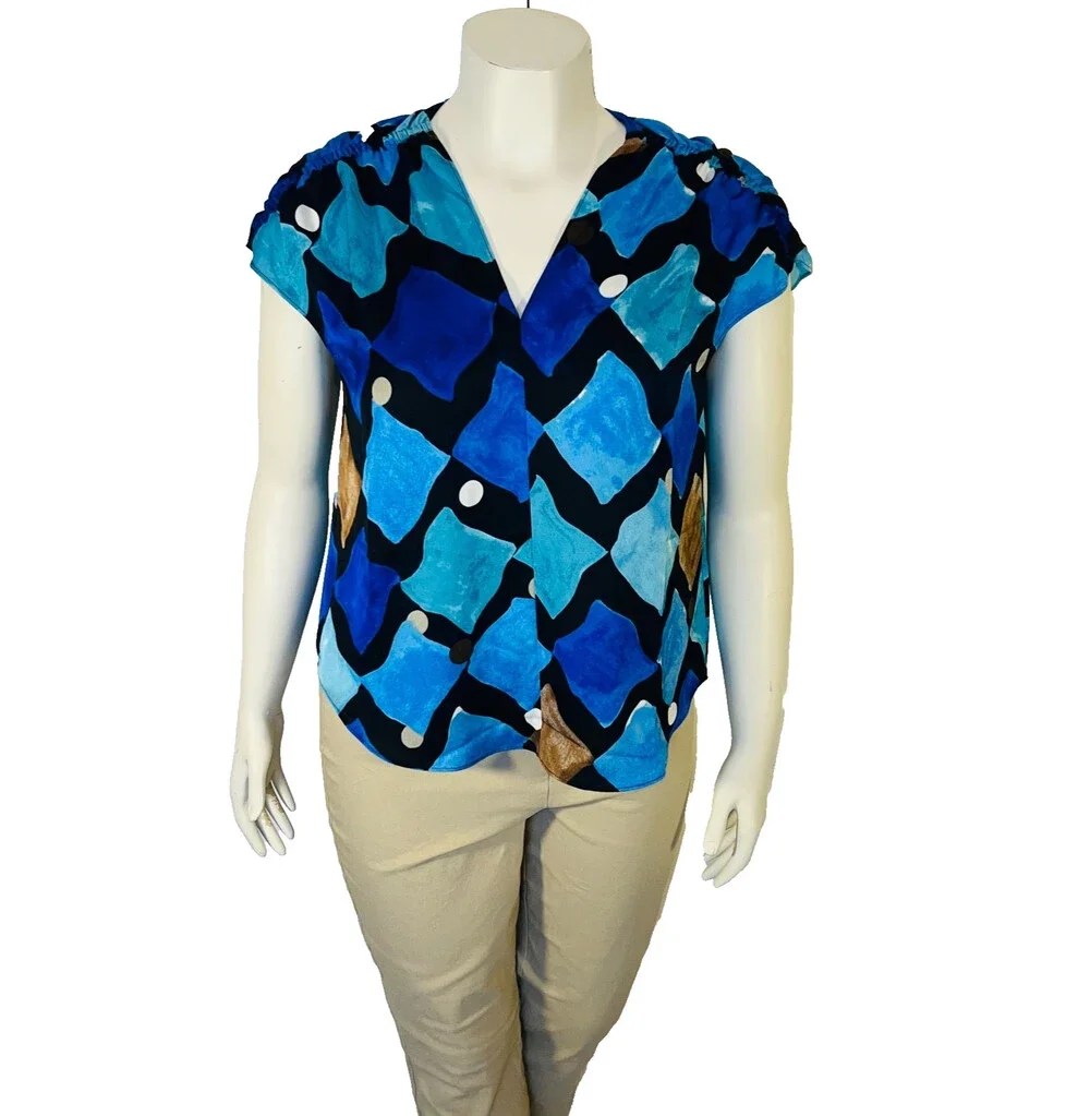 NIC+ZOE Blouse Womens PL Petite Large Geometric Print Dolman Short Sleeve